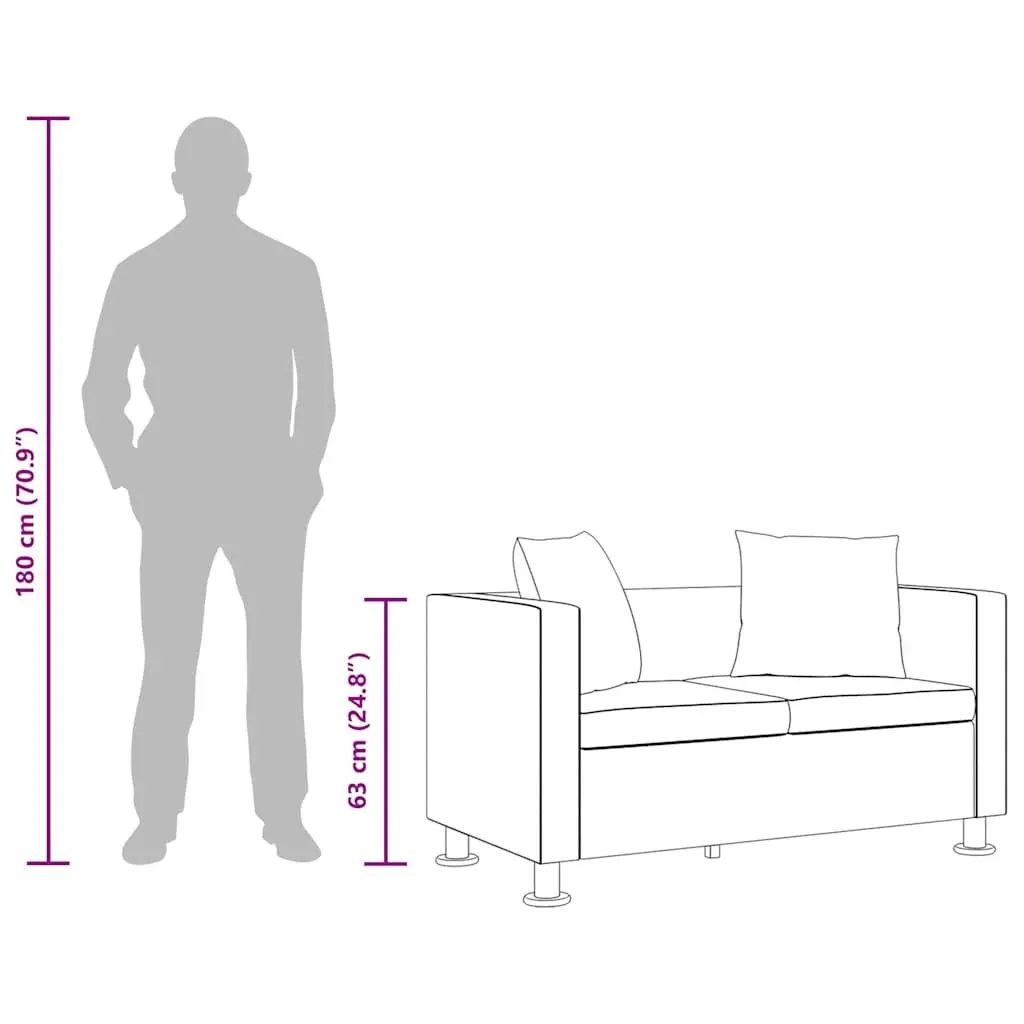 2-Seater Sofa Modern White Artificial Leather Padded Cushions