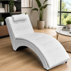 White Faux Leather Chaise Longue with Pillow for Living Rooms