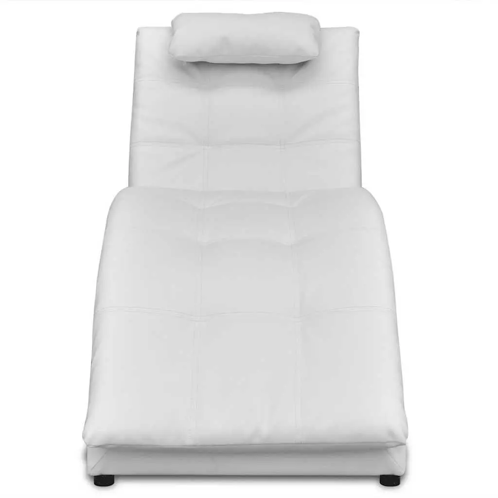 White Faux Leather Chaise Longue with Pillow for Living Rooms