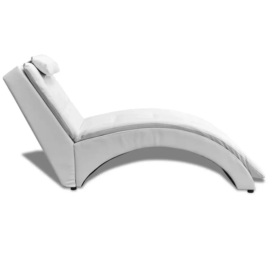 White Faux Leather Chaise Longue with Pillow for Living Rooms
