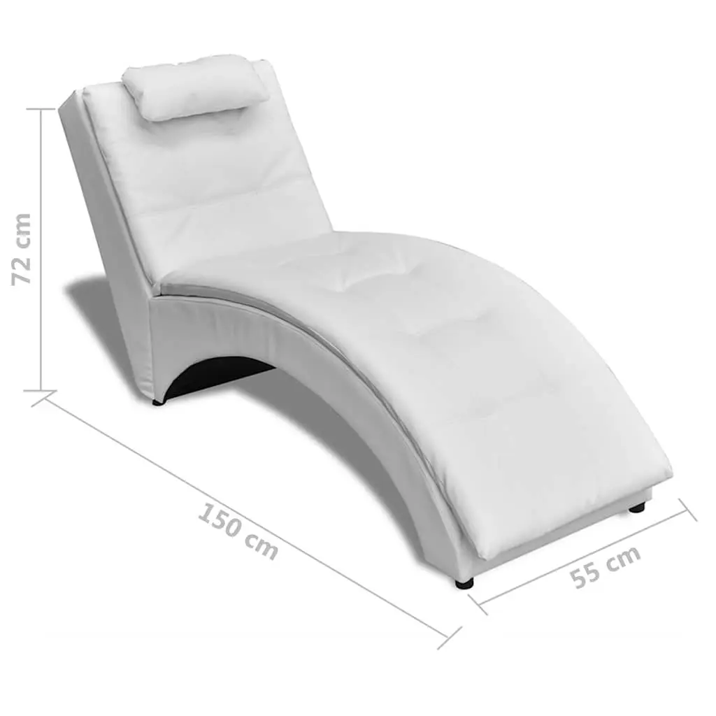 White Faux Leather Chaise Longue with Pillow for Living Rooms
