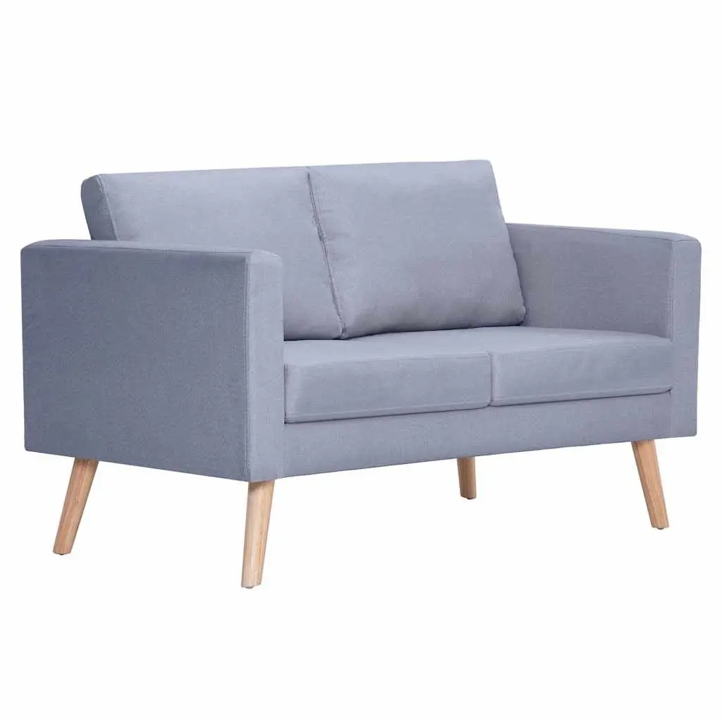 2-Seater Sofa Grey Fabric Couch Padded Cushions Wooden Frame Removable Covers