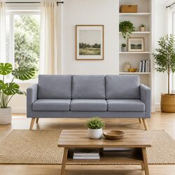 Comfortable 3-Seater Sofa in Grey Fabric