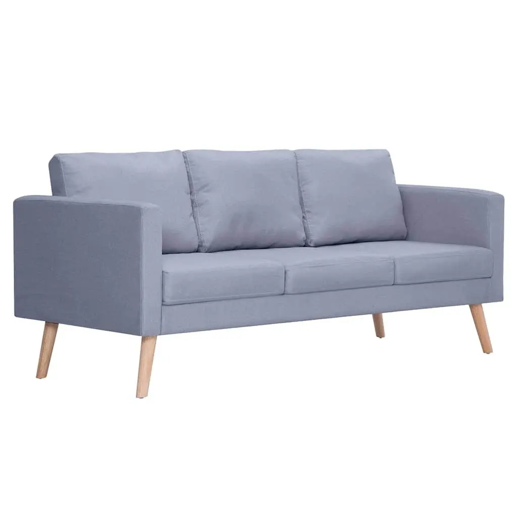 3-Seater Sofa Grey Fabric Couch Padded Cushions Wooden Frame Removable Covers