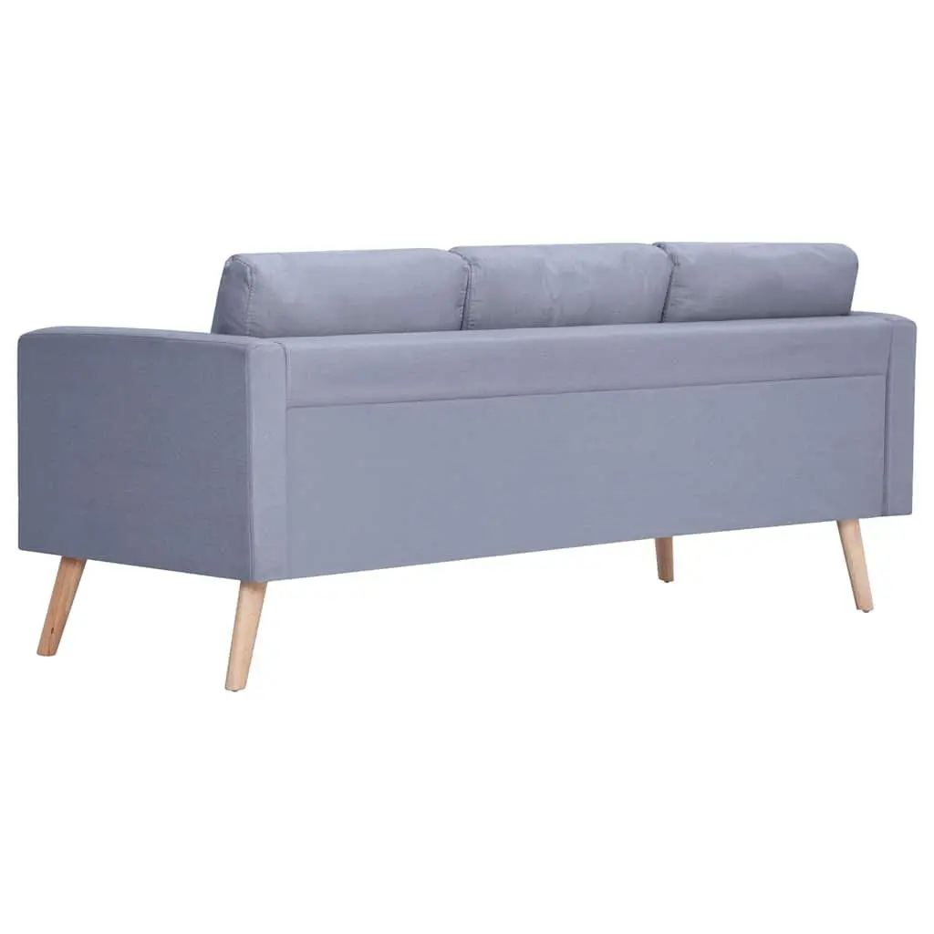 3-Seater Sofa Grey Fabric Couch Padded Cushions Wooden Frame Removable Covers