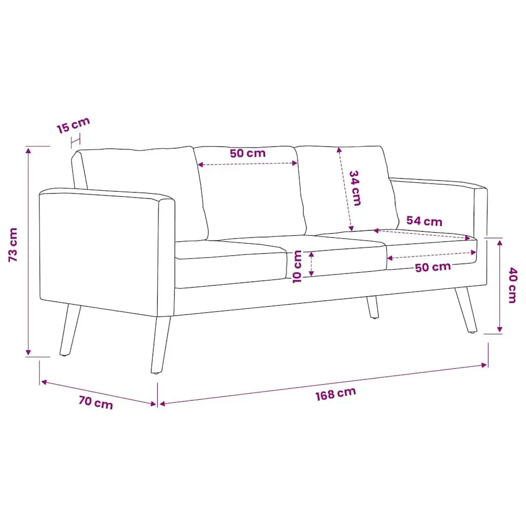 3-Seater Sofa Grey Fabric Couch Padded Cushions Wooden Frame Removable Covers