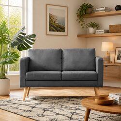 Comfortable 2-Seater Sofa in Grey Fabric