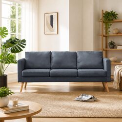 Grey Fabric 3-Seater Sofa with Padded Cushions