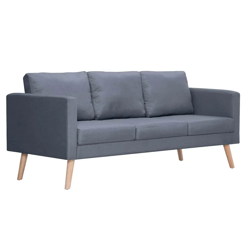 Grey Fabric Couch 3-Seater Living Room Sofa Removable Cushion Covers Padded Cushions Wooden Frame