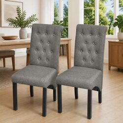 Set of 2 Light Grey Upholstered Dining Chairs