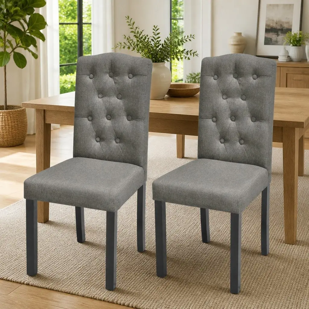 Dining Chairs Grey Upholstered Kitchen Seating Wooden Legs 2 Piece