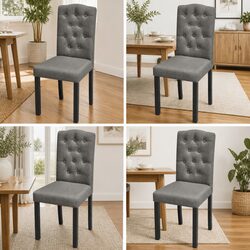 Set of 4 Grey Upholstered Dining Chairs with Wooden Legs