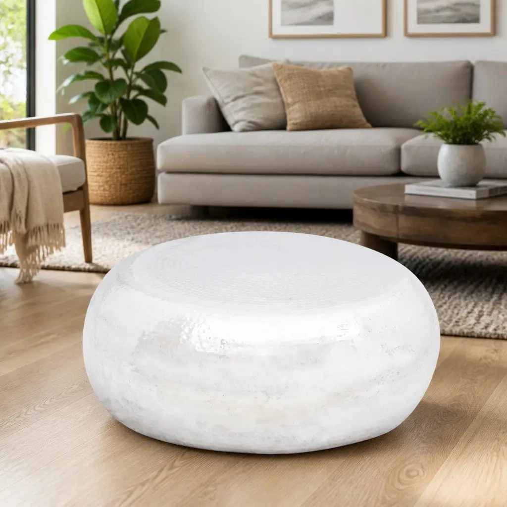 Hammered Coffee Table Silver Aluminium Modern Living Room Accent Furniture