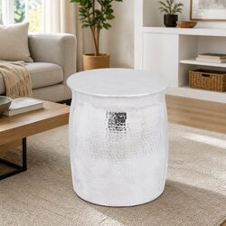 Hammered Aluminium Stool and Side Table in Silver