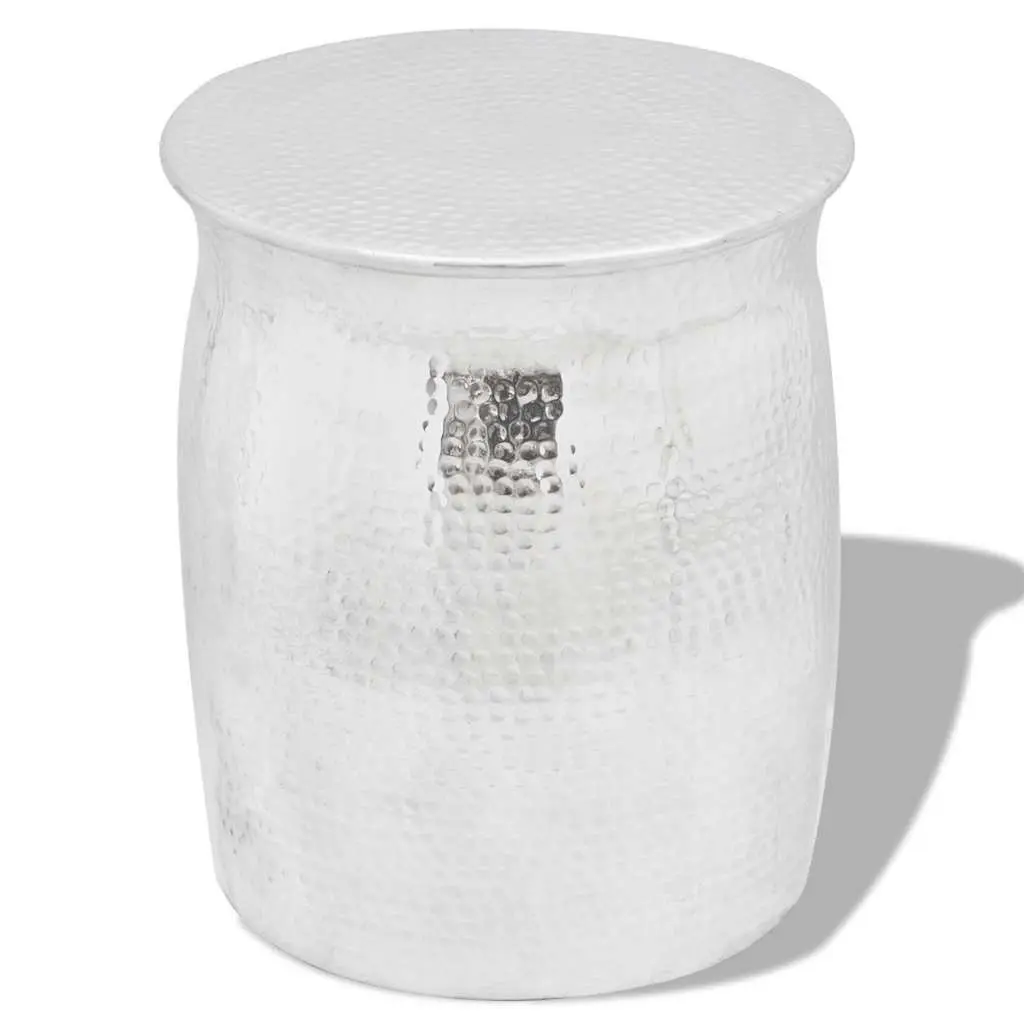 Hammered Aluminium Stool and Side Table in Silver