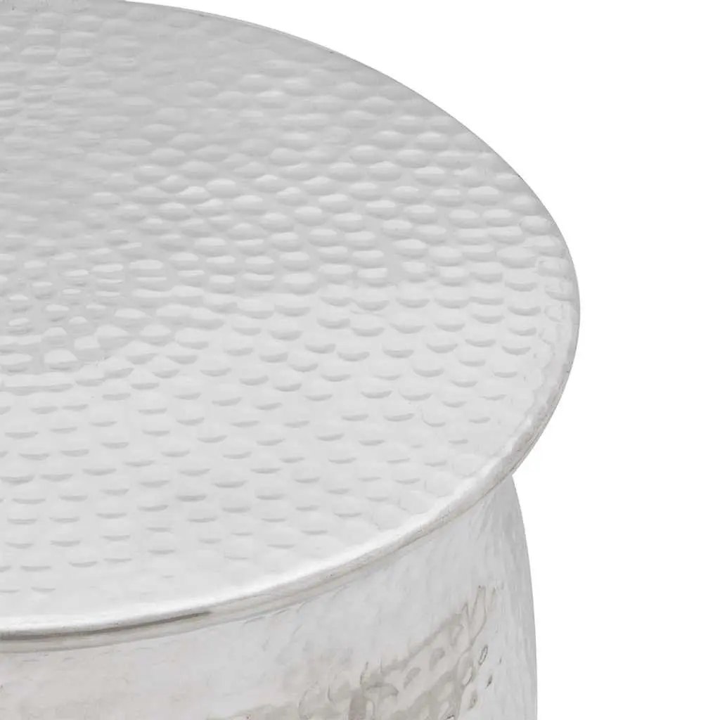 Hammered Aluminium Stool and Side Table in Silver
