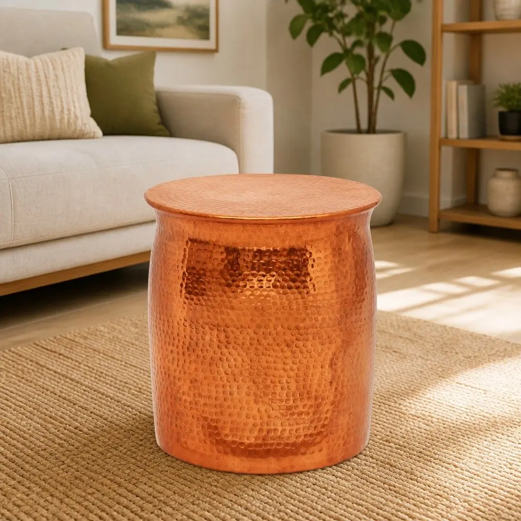 Hammered Aluminium Stool Side Table Accent End Table Decorative Gold