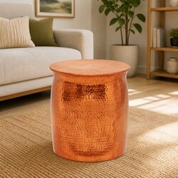 Rustic Gold Hammered Aluminium Stool and Side Table