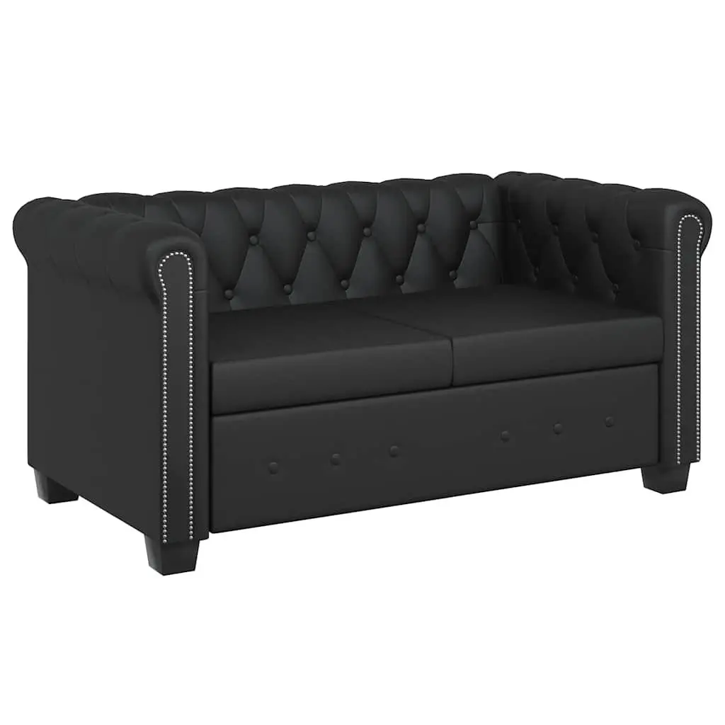Chesterfield Sofa 2 Seater Black Artificial Leather Curved Arms Tufted Studded