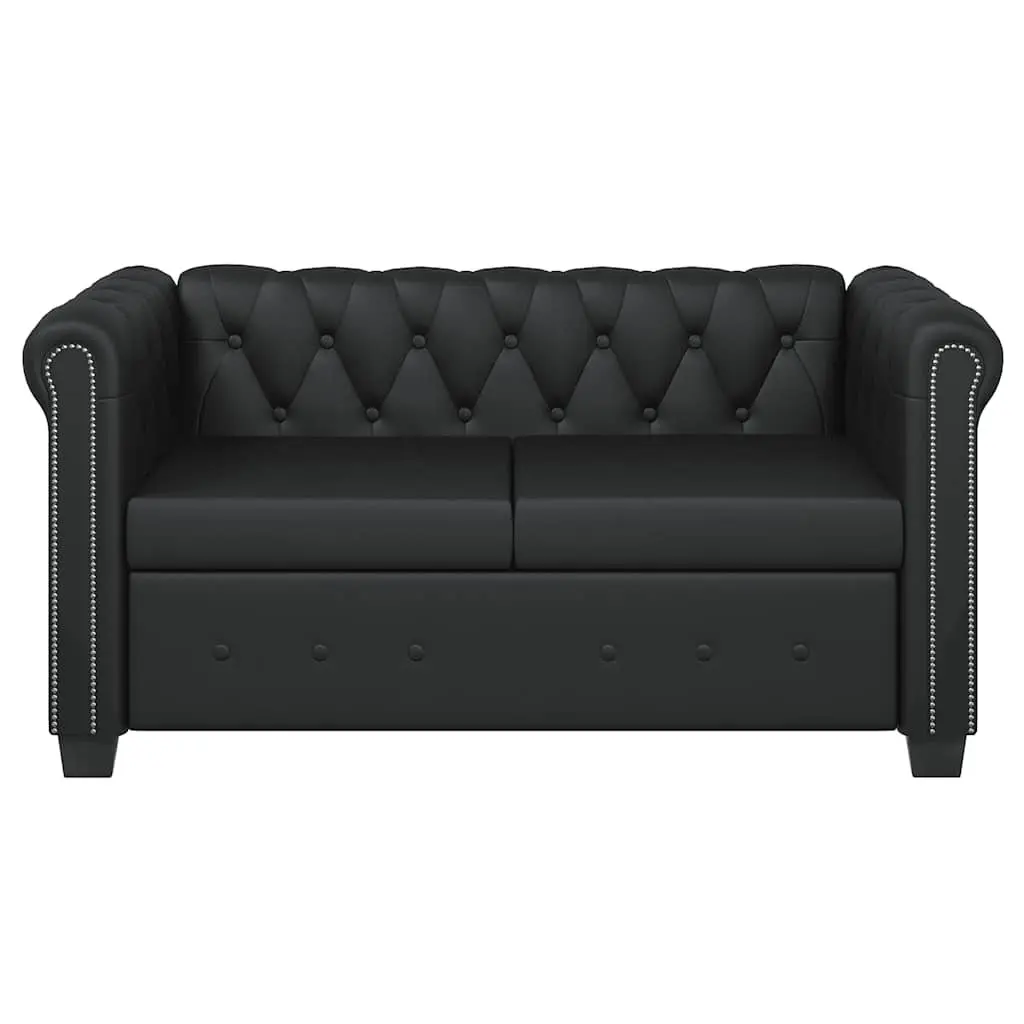 Chesterfield Sofa 2 Seater Black Artificial Leather Curved Arms Tufted Studded