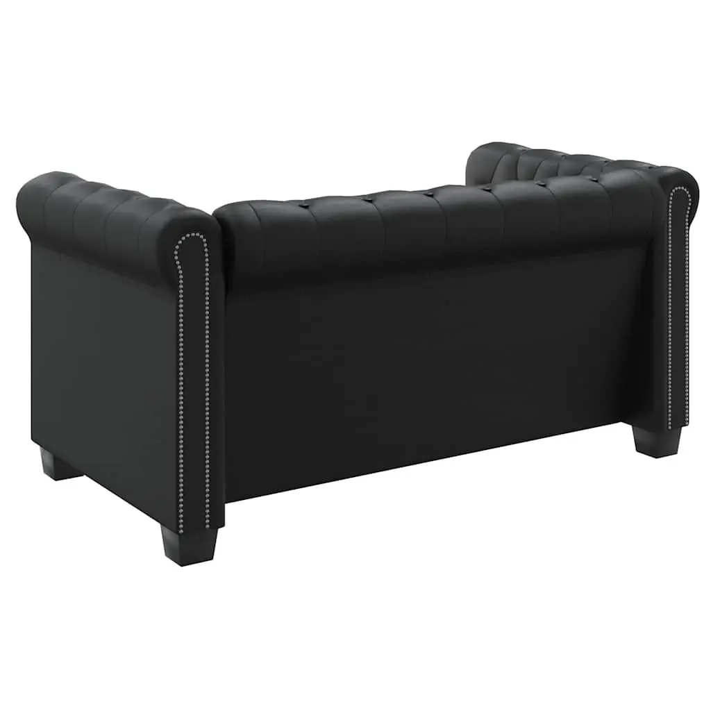 Chesterfield Sofa 2 Seater Black Artificial Leather Curved Arms Tufted Studded