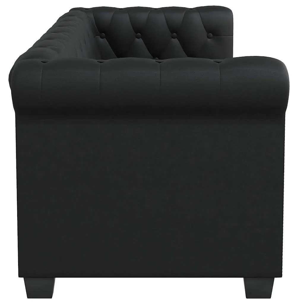 Chesterfield Sofa 2 Seater Black Artificial Leather Curved Arms Tufted Studded
