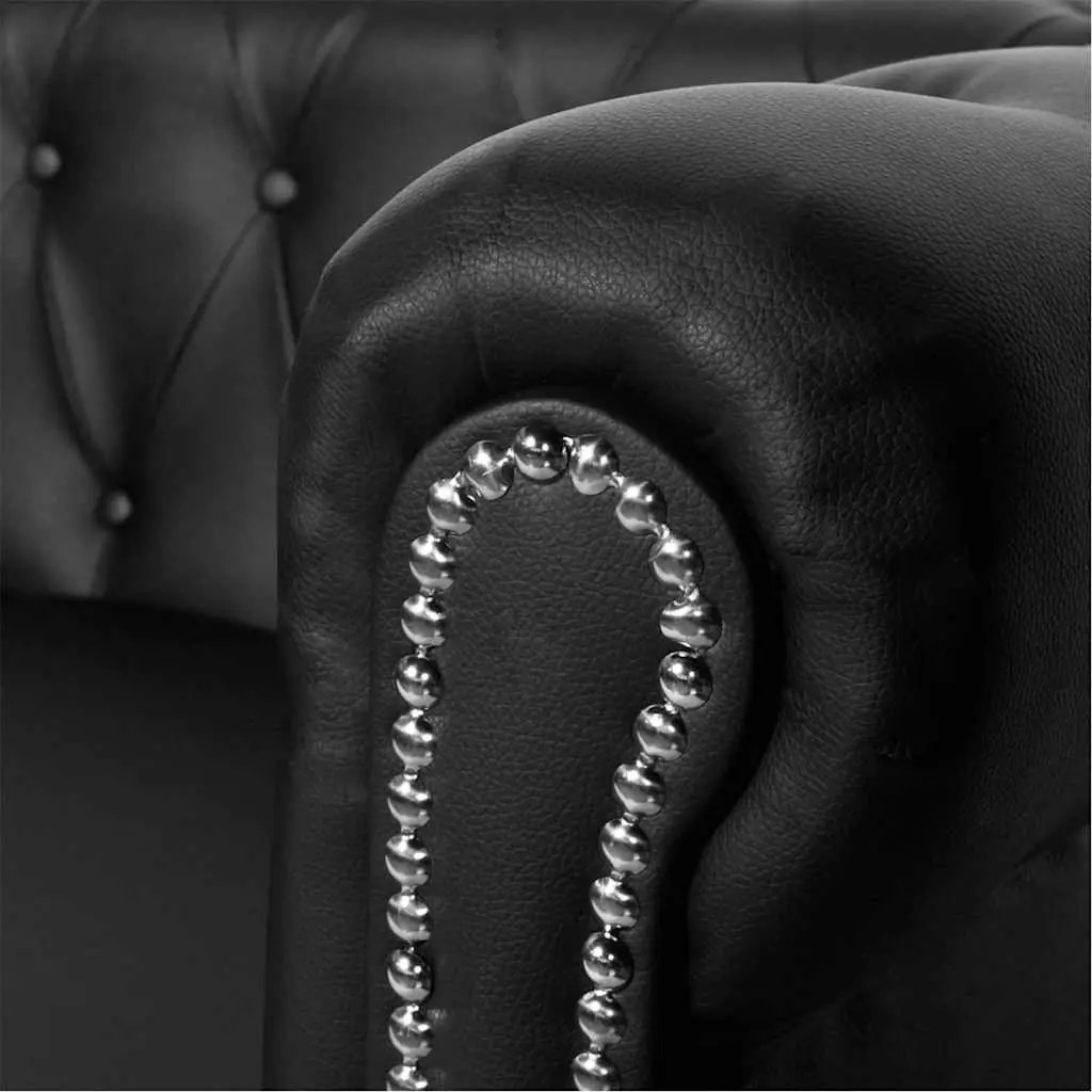 Chesterfield Sofa 2 Seater Black Artificial Leather Curved Arms Tufted Studded