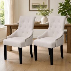 Cream Fabric Dining Chairs with Armrests - Set of 2