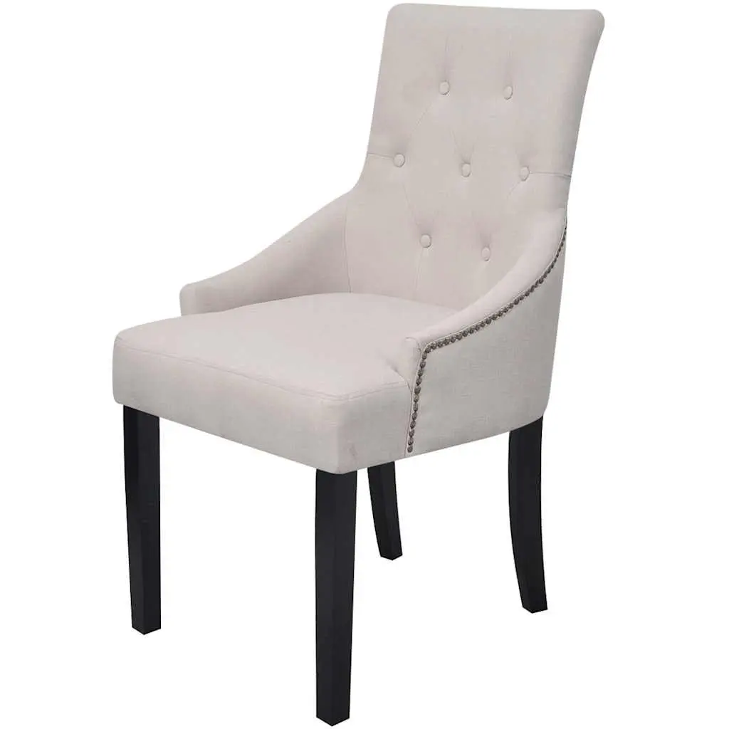 Dining Chairs Cream Fabric Armrests Padded Seat Backrest Wooden Frame 2 Piece