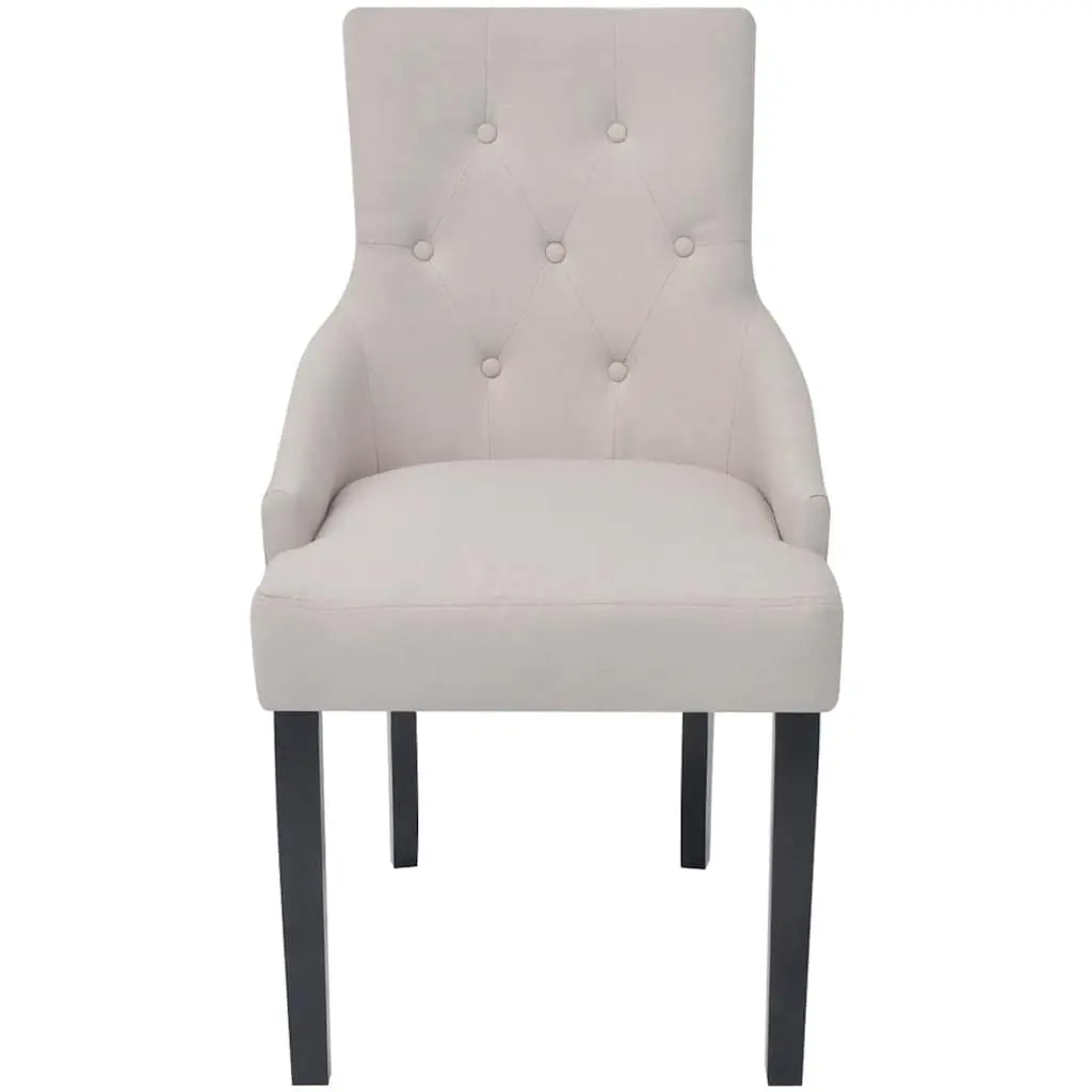Dining Chairs Cream Fabric Armrests Padded Seat Backrest Wooden Frame 2 Piece