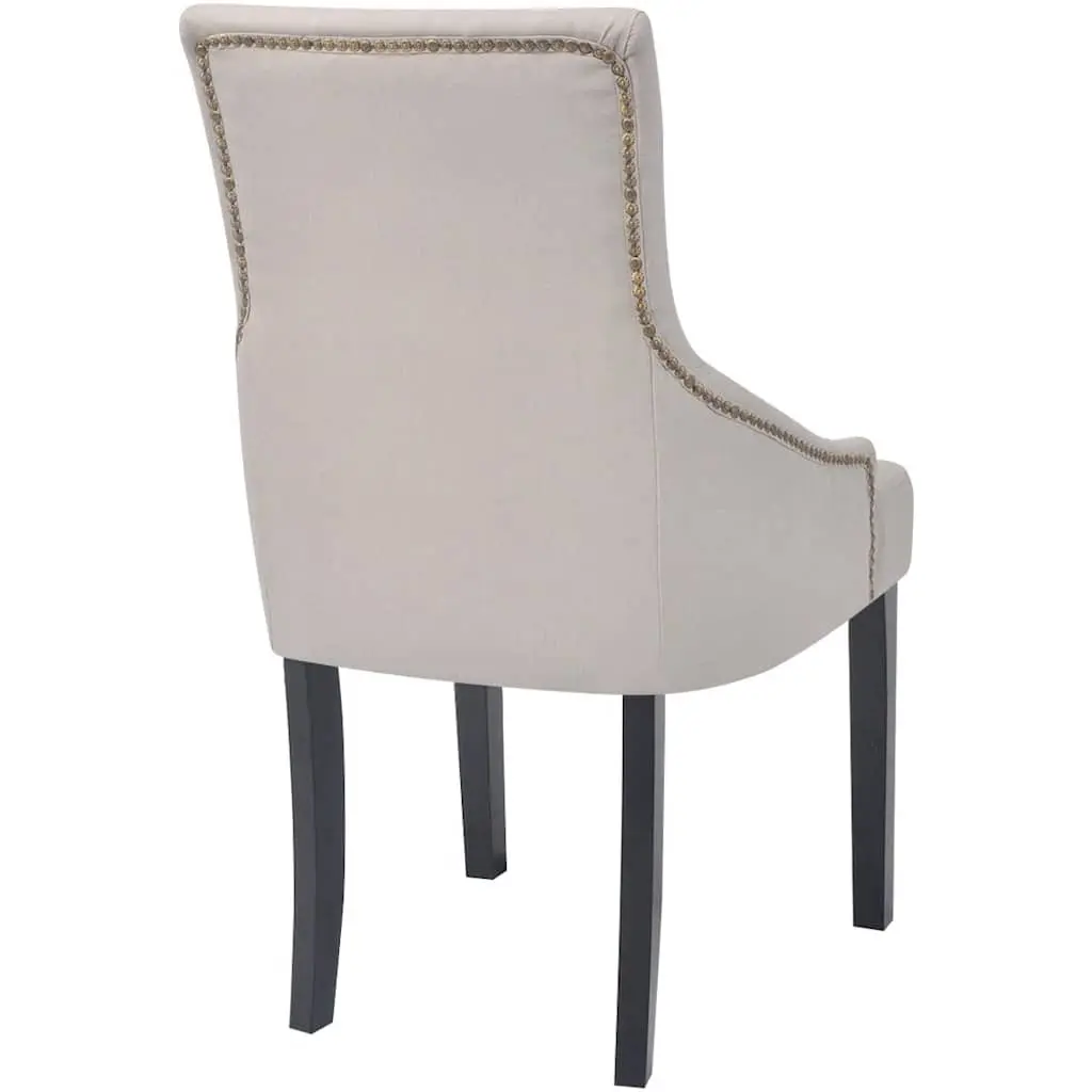 Dining Chairs Cream Fabric Armrests Padded Seat Backrest Wooden Frame 2 Piece