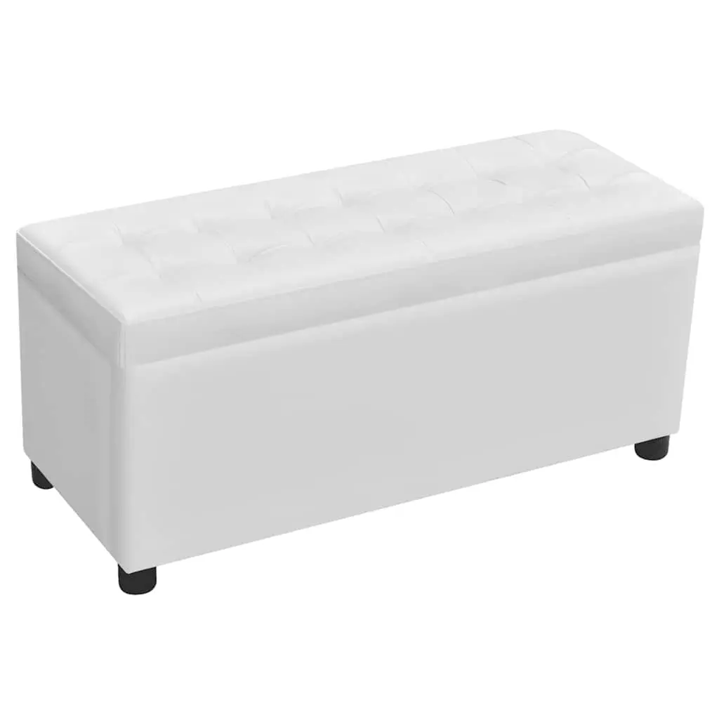 White Artificial Leather Storage Ottoman with Hidden Compartment