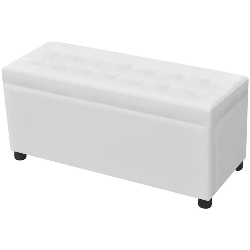 White Artificial Leather Storage Ottoman with Hidden Compartment