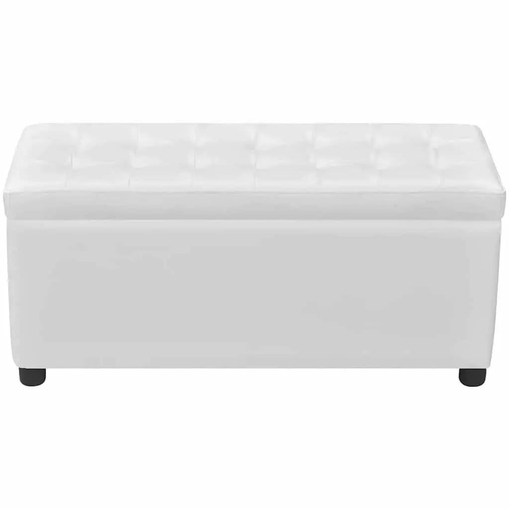 White Artificial Leather Storage Ottoman with Hidden Compartment