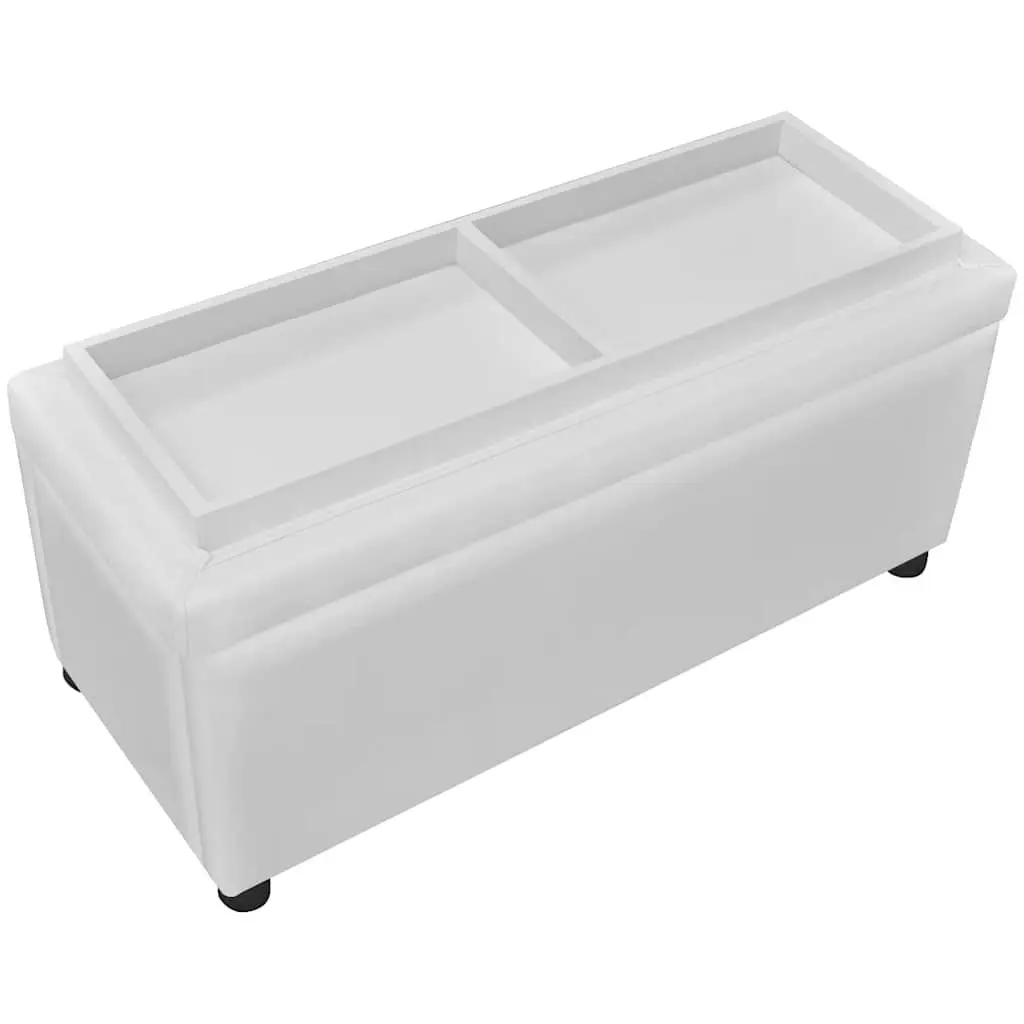 White Artificial Leather Storage Ottoman with Hidden Compartment