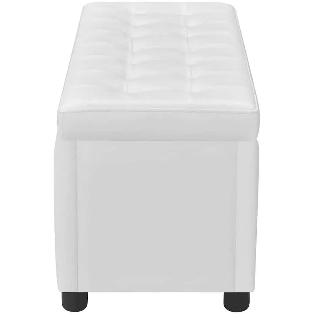 White Artificial Leather Storage Ottoman with Hidden Compartment