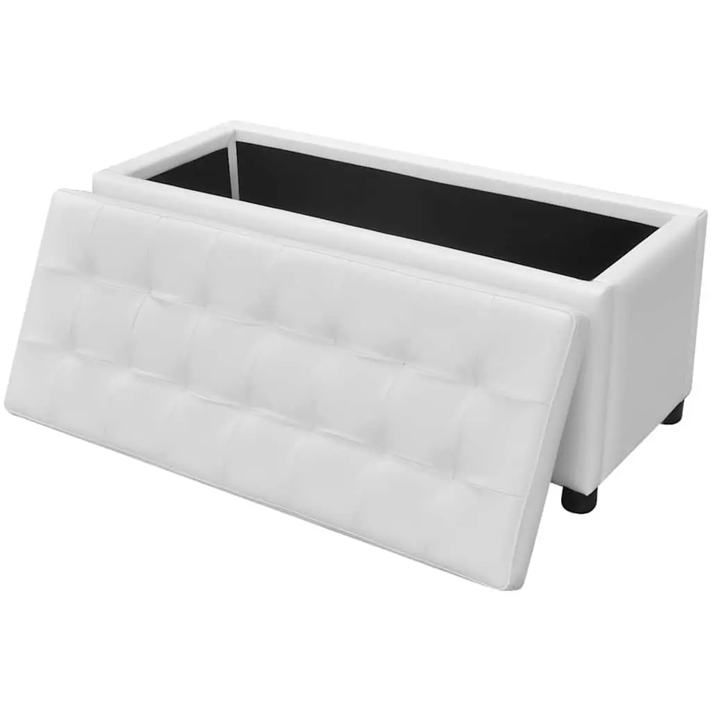 White Artificial Leather Storage Ottoman with Hidden Compartment