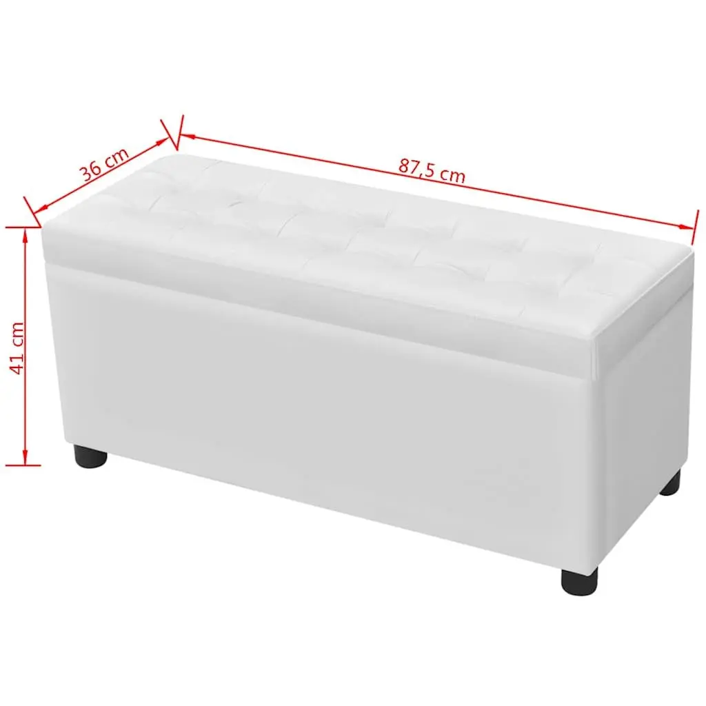 White Artificial Leather Storage Ottoman with Hidden Compartment