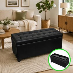 Elegant Black Storage Ottoman with Hidden Compartment