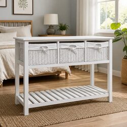 Charming White Storage Sideboard with Baskets