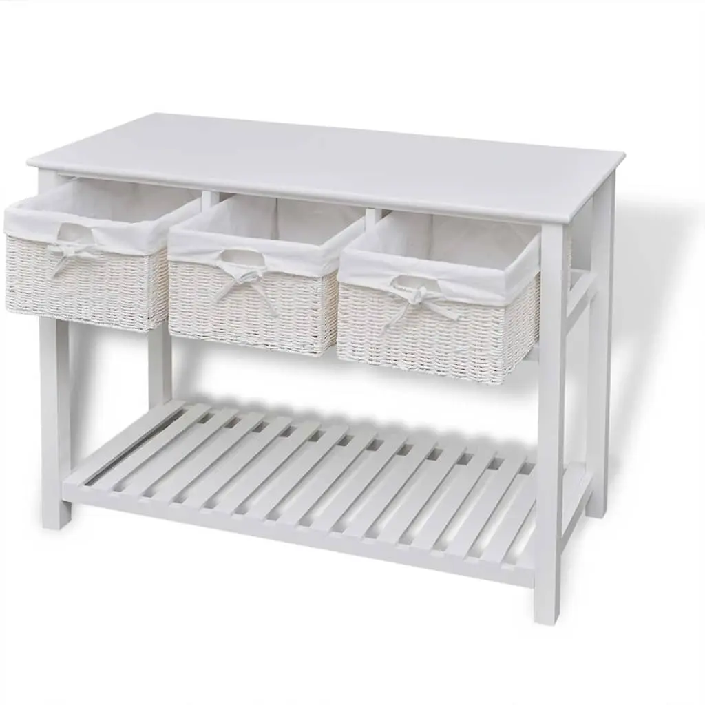 White Storage Sideboard with Woven Baskets Bedroom Hallway Bathroom Cabinet
