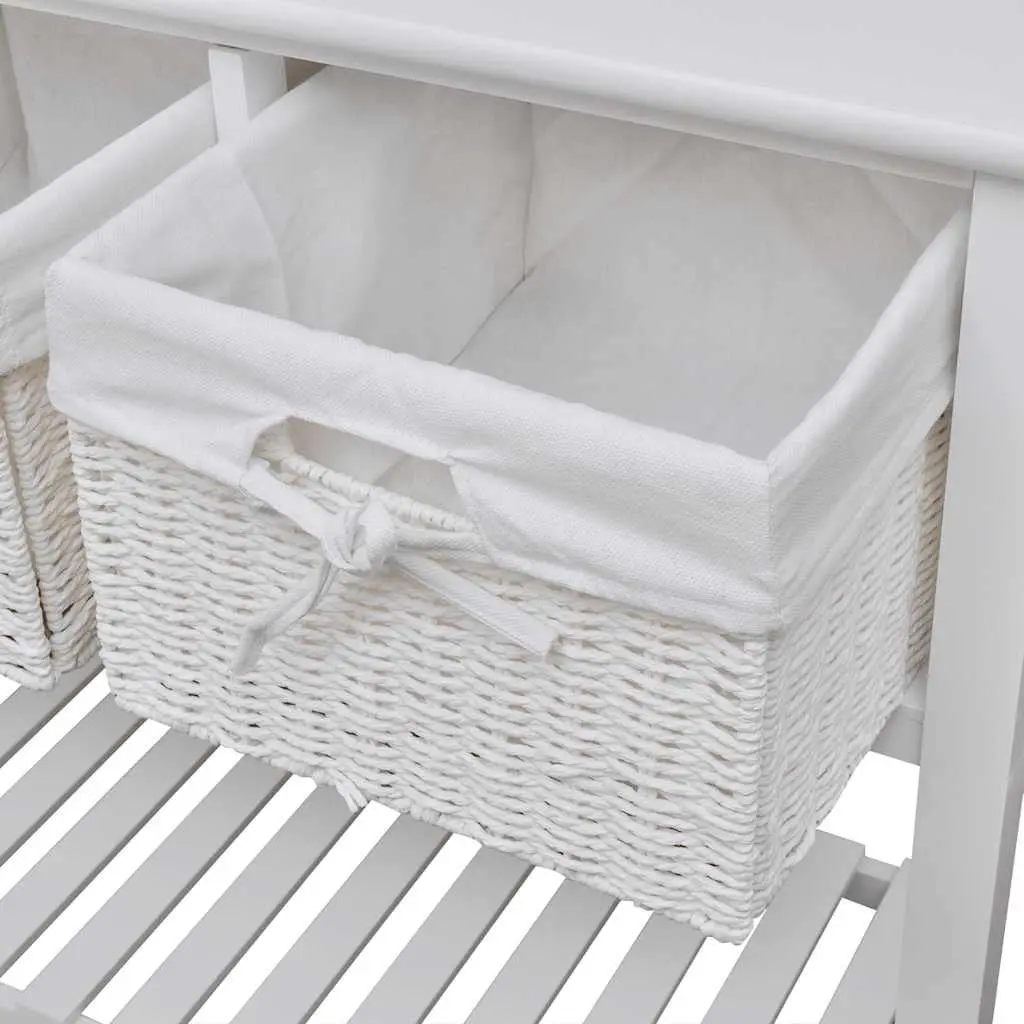 White Storage Sideboard with Woven Baskets Bedroom Hallway Bathroom Cabinet