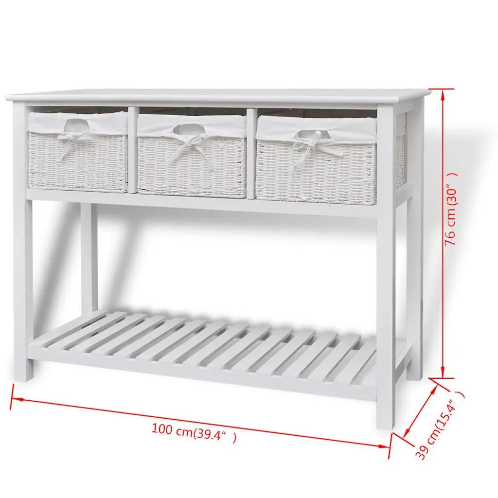 White Storage Sideboard with Woven Baskets Bedroom Hallway Bathroom Cabinet