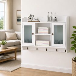 Elegant White MDF Wall Display Cabinet with Glass Doors