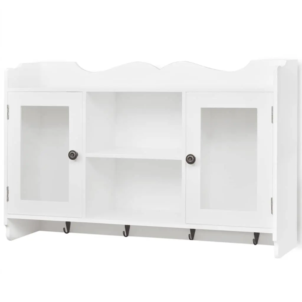 White MDF Wall Display Cabinet with Glass Doors