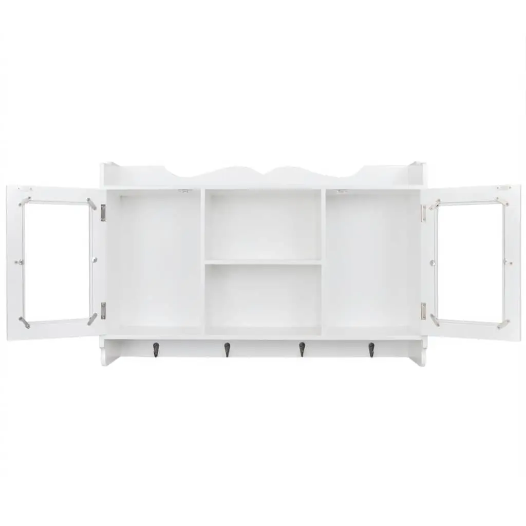 White MDF Wall Display Cabinet with Glass Doors