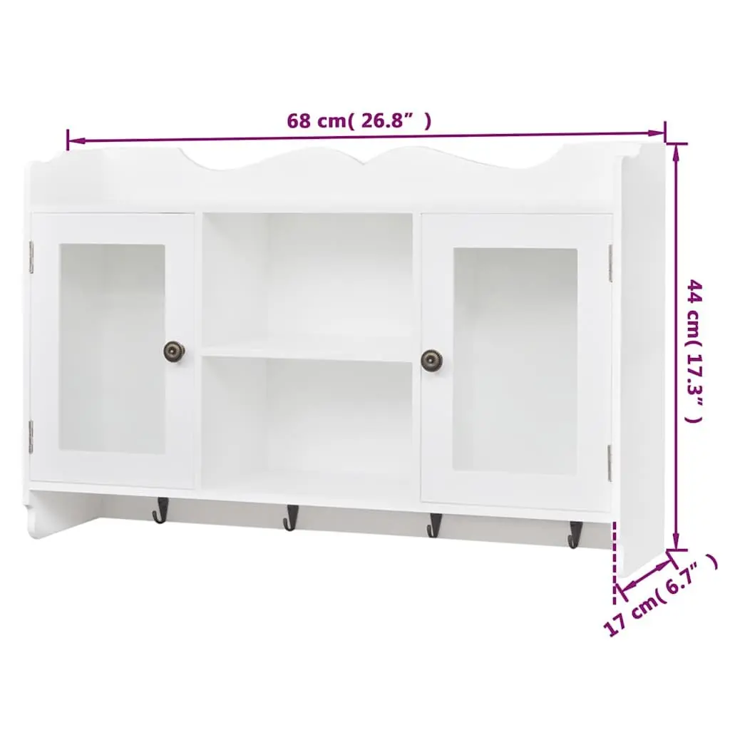 White MDF Wall Display Cabinet with Glass Doors