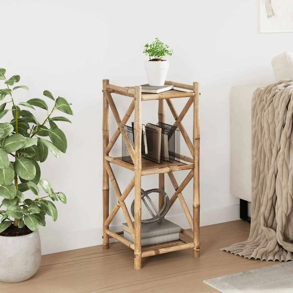 3-Tier Square Bamboo Shelf Brown Bathroom Living Room Display Stand Storage