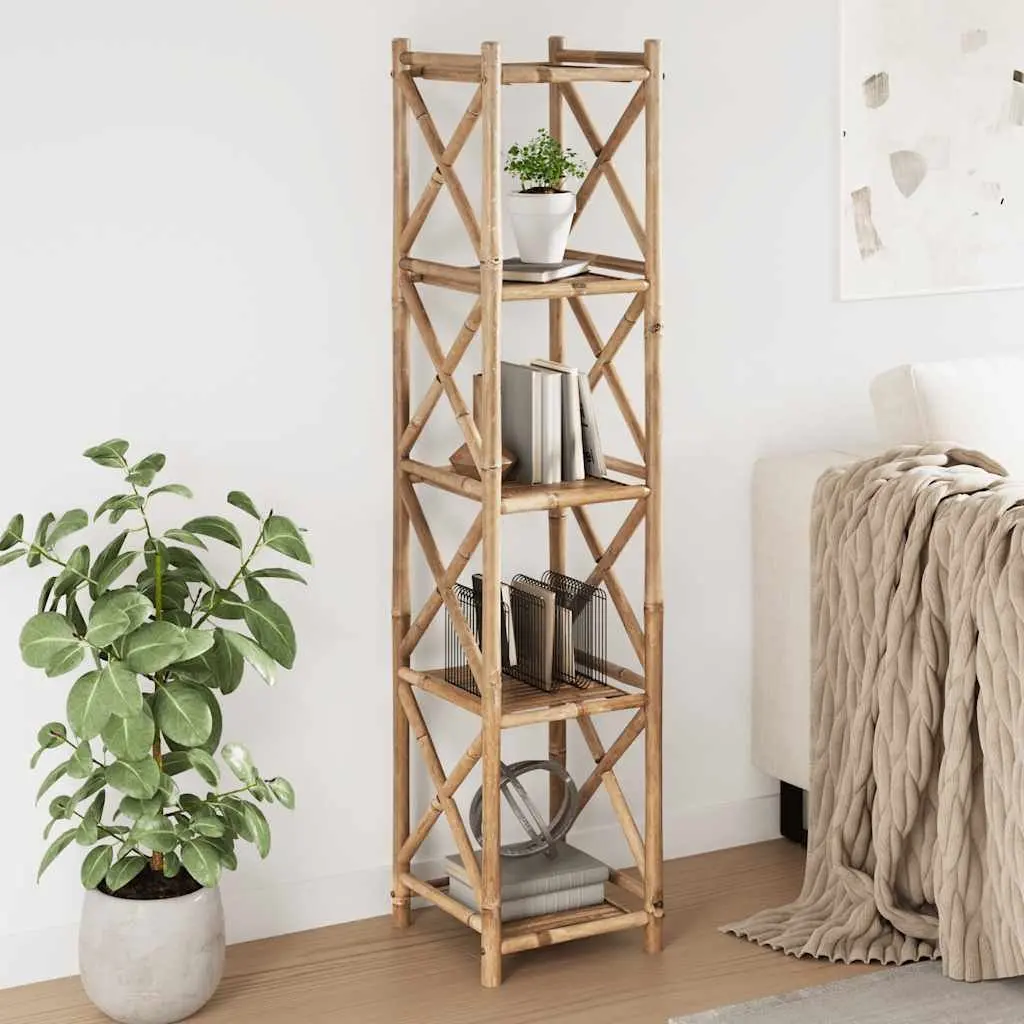 Bamboo Shelf 5-Tier Square Standing Bookcase Display Storage Brown