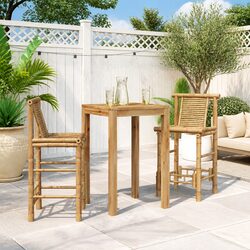 Set of 2 Brown Bamboo Bar Stools with Backrest